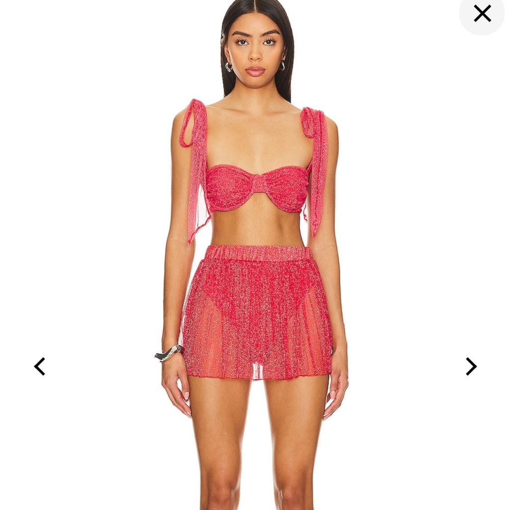 Red Two-Piece Bikini Set w/ skirt